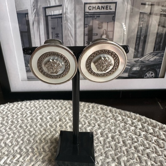 Versace Silver and Mother of Pearl Medusa Earrings - Picture 3 of 5